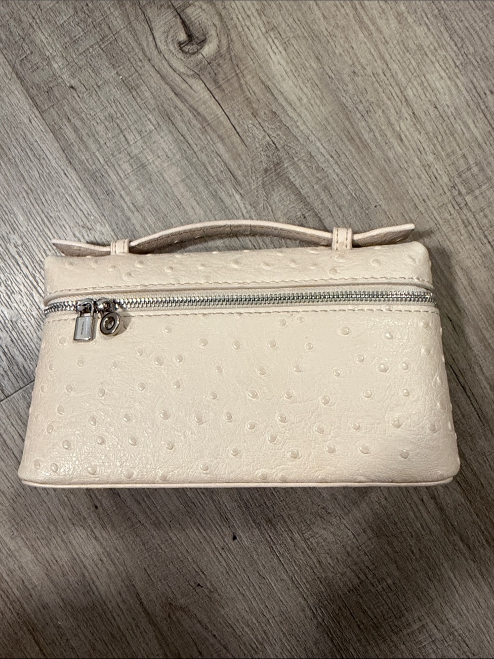 Cream Ostrich-Texture Wristlet Clutch